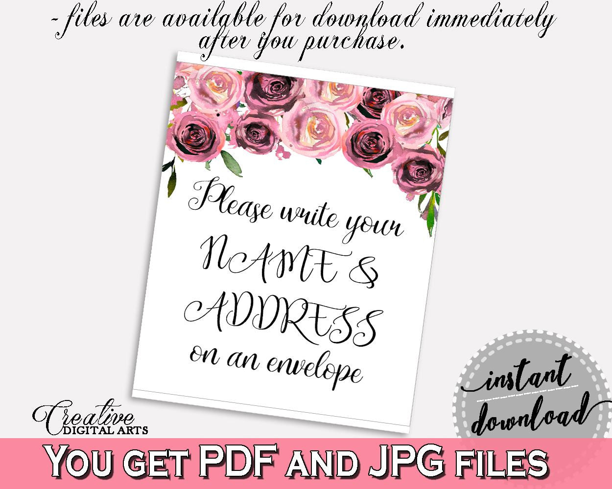 Addressing Sign Bridal Shower Addressing Sign Floral Bridal Shower Addressing Sign Bridal Shower Floral Addressing Sign Pink Purple BQ24C - Digital Product