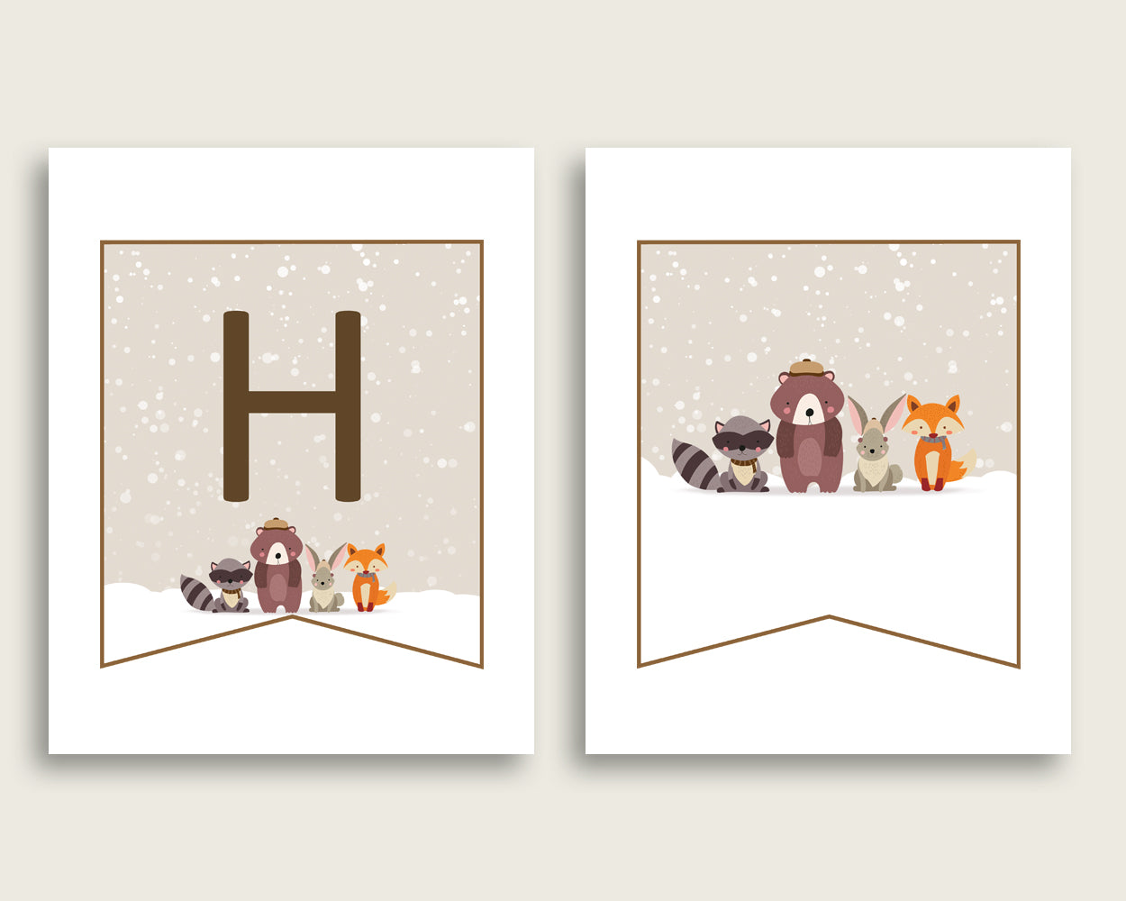 Winter Woodland Baby Shower Banner All Letters, Birthday Party Banner Printable A-Z, Beige Brown Banner Decoration Letters Gender RM4SN