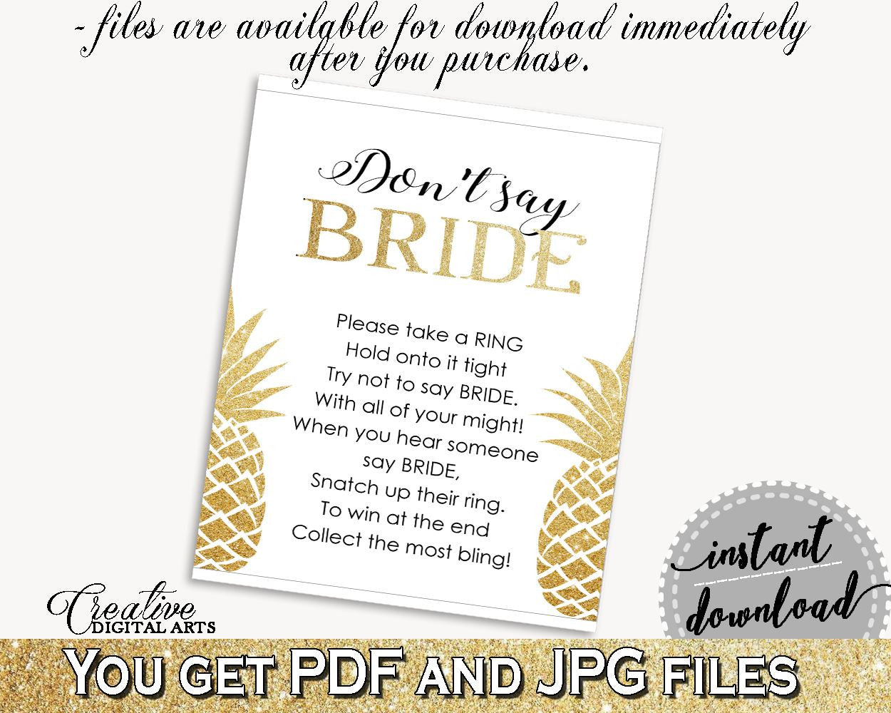 Don't Say Bride Bridal Shower Don't Say Bride Pineapple Bridal Shower Don't Say Bride Bridal Shower Pineapple Don't Say Bride Gold 86GZU - Digital Product