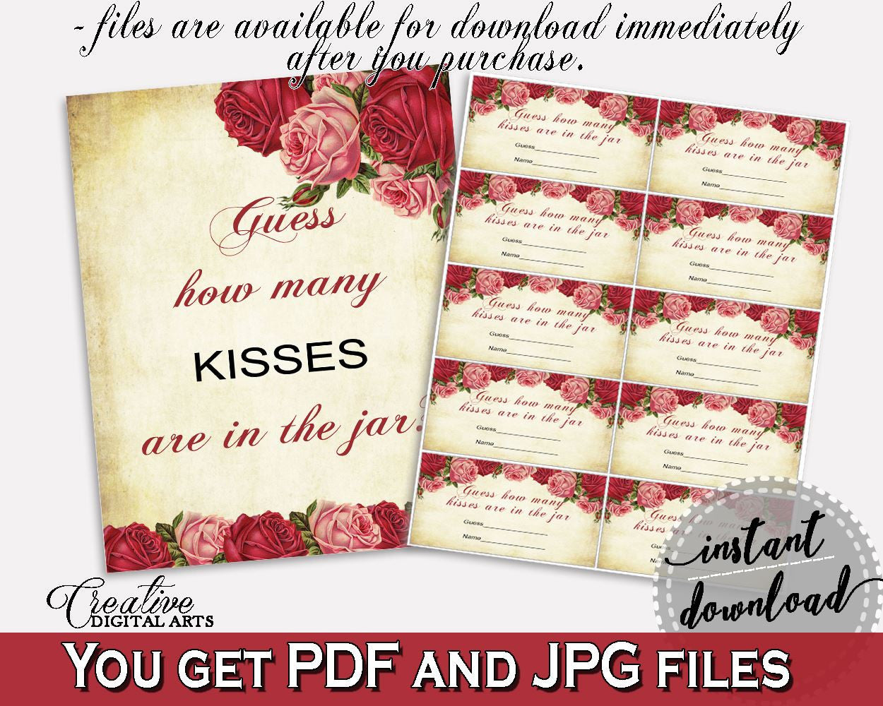 Kisses Guessing Game Bridal Shower Kisses Guessing Game Vintage Bridal Shower Kisses Guessing Game Bridal Shower Vintage Kisses XBJK2 - Digital Product