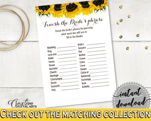 Finish The Phrase Bridal Shower Finish The Phrase Sunflower Bridal Shower Finish The Phrase Bridal Shower Sunflower Finish The Phrase SSNP1 - Digital Product