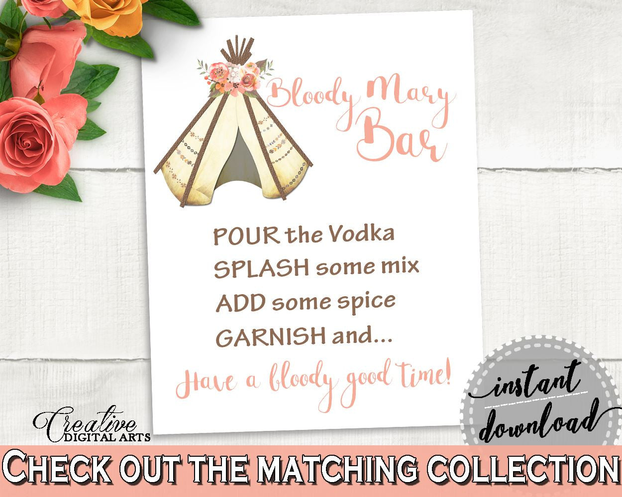 Bloody Mary Bridal Shower Bloody Mary Tribal Bridal Shower Bloody Mary Bridal Shower Tribal Bloody Mary Pink Brown party organizing - 9ENSG - Digital Product