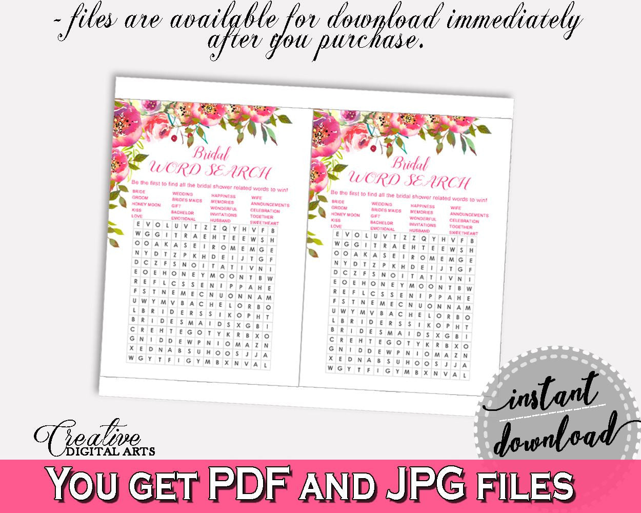 Word Search Bridal Shower Word Search Spring Flowers Bridal Shower Word Search Bridal Shower Spring Flowers Word Search Pink Green UY5IG - Digital Product