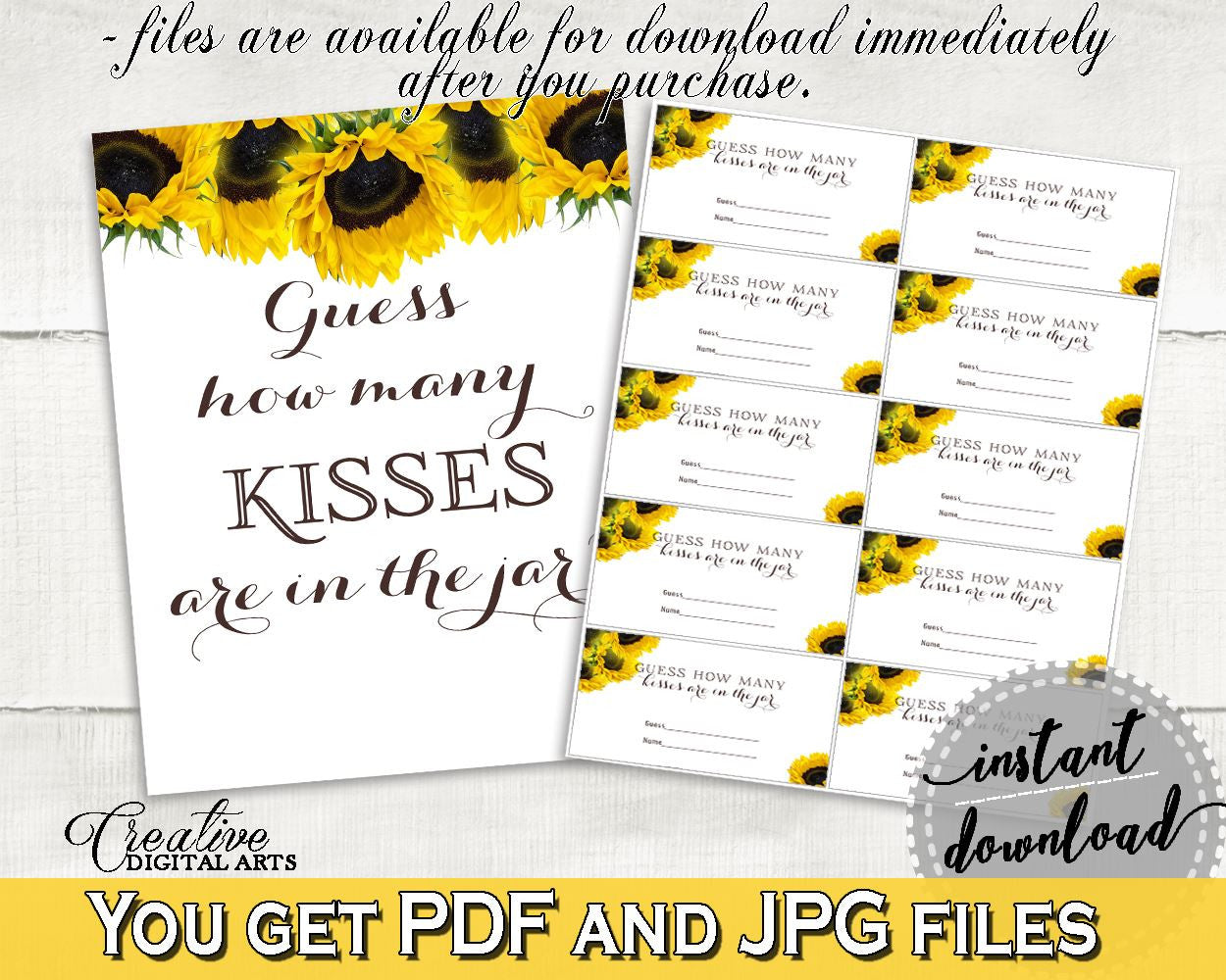 Kisses Guessing Game Bridal Shower Kisses Guessing Game Sunflower Bridal Shower Kisses Guessing Game Bridal Shower Sunflower Kisses SSNP1 - Digital Product