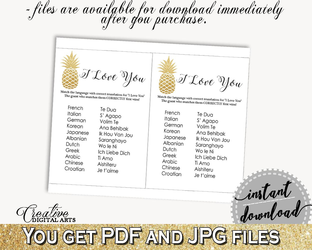 I Love You Game Bridal Shower I Love You Game Pineapple Bridal Shower I Love You Game Bridal Shower Pineapple I Love You Game Gold 86GZU - Digital Product