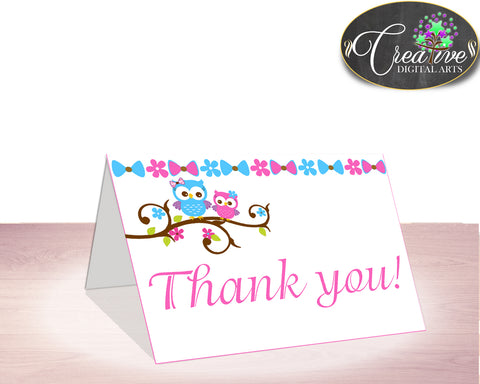 Thank You Card Baby Shower Thank You Card Owl Baby Shower Thank You Card Baby Shower Owl Thank You Card Pink Blue party theme owt01