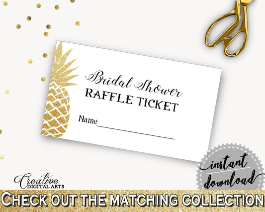 Raffle Ticket Bridal Shower Raffle Ticket Pineapple Bridal Shower Raffle Ticket Bridal Shower Pineapple Raffle Ticket Gold White 86GZU - Digital Product