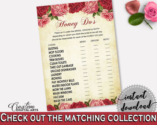 Honey Do List Bridal Shower Honey Do List Vintage Bridal Shower Honey Do List Bridal Shower Vintage Honey Do List Red Pink prints XBJK2 - Digital Product