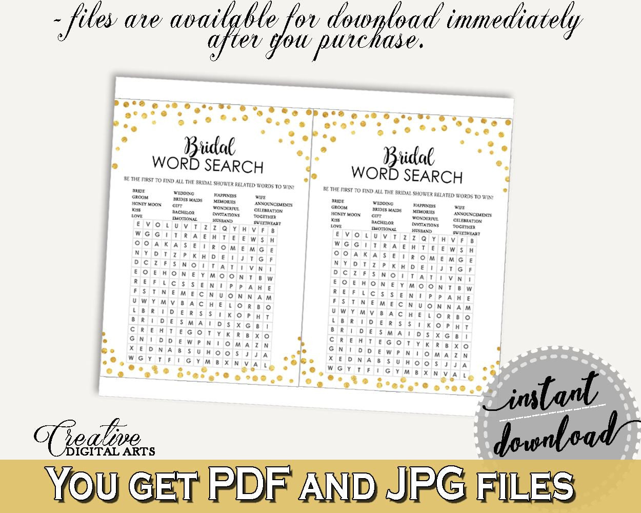 Word Search Bridal Shower Word Search Confetti Bridal Shower Word Search Bridal Shower Confetti Word Search Gold White party theme CZXE5 - Digital Product