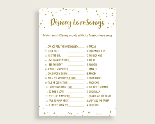 Disney Love Songs Game Bridal Shower Disney Love Songs Game Gold Bridal Shower Disney Love Songs Game Bridal Shower Gold Disney Love G2ZNX