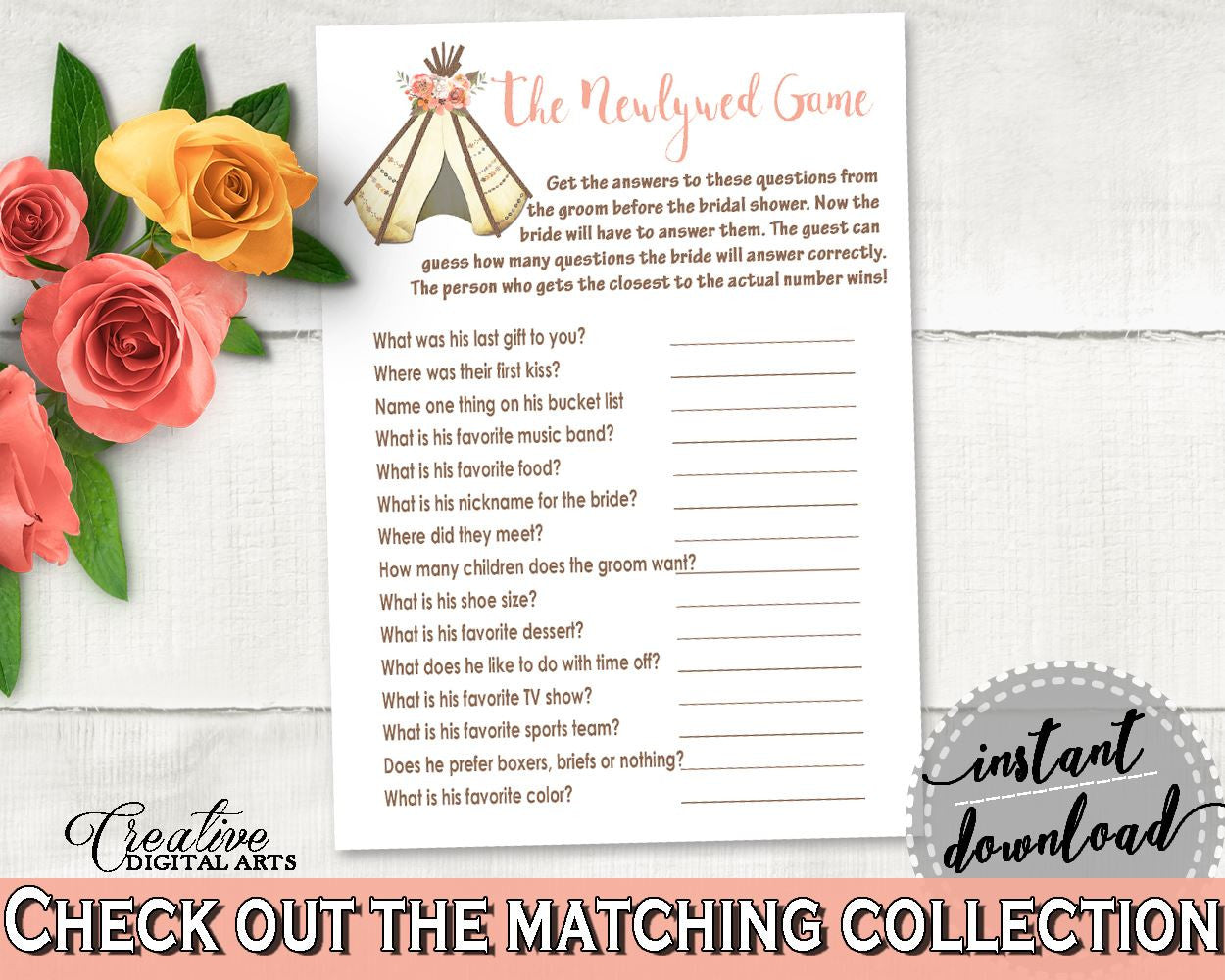 The Newlywed Game Bridal Shower The Newlywed Game Tribal Bridal Shower The Newlywed Game Bridal Shower Tribal The Newlywed Game Pink 9ENSG - Digital Product