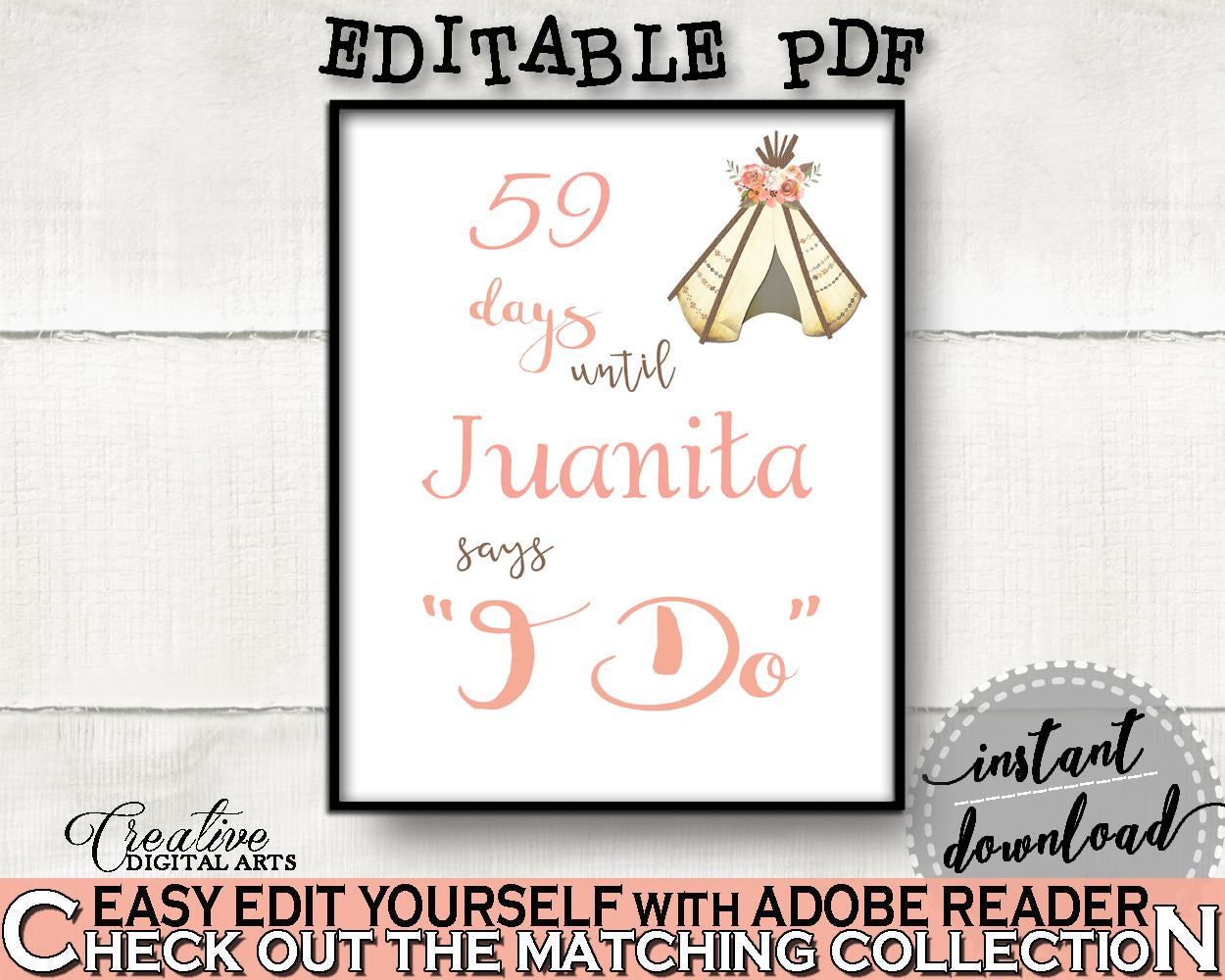 Days Until I Do Bridal Shower Days Until I Do Tribal Bridal Shower Days Until I Do Bridal Shower Tribal Days Until I Do Pink Brown - 9ENSG - Digital Product