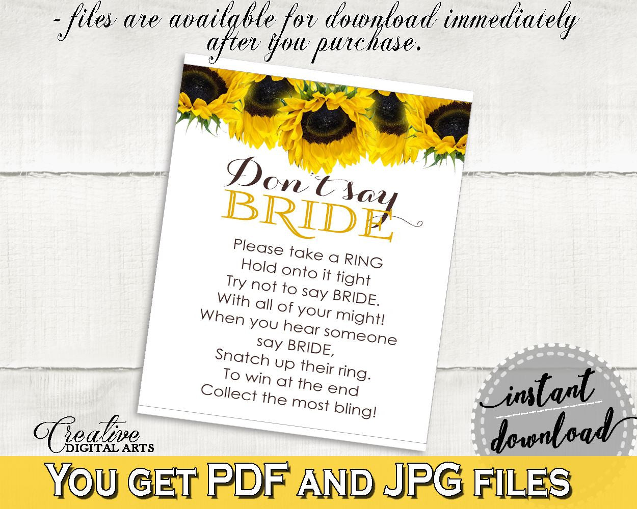 Don't Say Bride Bridal Shower Don't Say Bride Sunflower Bridal Shower Don't Say Bride Bridal Shower Sunflower Don't Say Bride Yellow SSNP1 - Digital Product