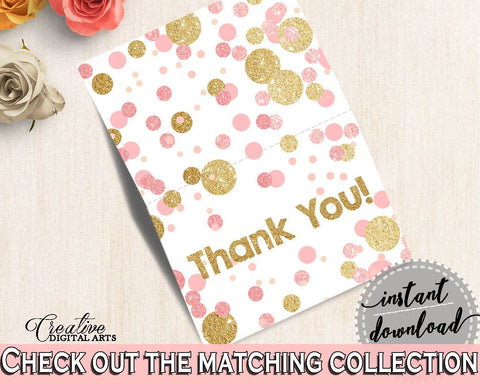 Thank You Card, Baby Shower Thank You Card, Dots Baby Shower Thank You Card, Baby Shower Dots Thank You Card Pink Gold - RUK83 - Digital Product