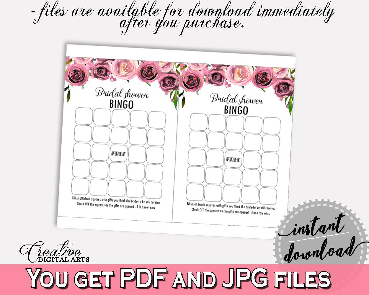 Empty Bingo Bridal Shower Empty Bingo Floral Bridal Shower Empty Bingo Bridal Shower Floral Empty Bingo Pink Purple party décor - BQ24C - Digital Product