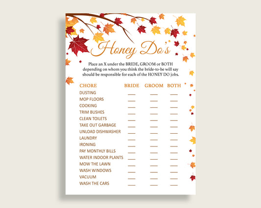 Honey Do List Bridal Shower Honey Do List Fall Bridal Shower Honey Do List Bridal Shower Autumn Honey Do List Brown Yellow prints YCZ2S