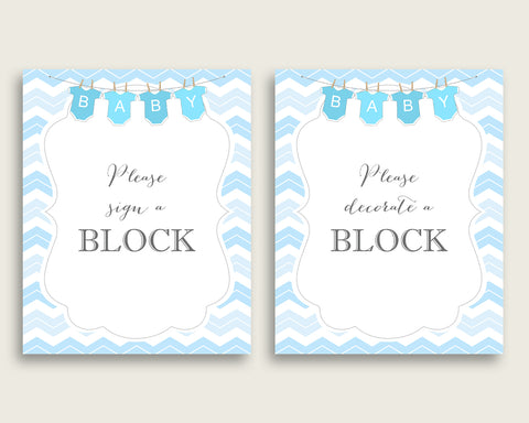 Blue White Please Sign A Block Sign and Decorate A Block Sign Printables, Chevron Boy Baby Shower Decor, Instant Download, Popular cbl01