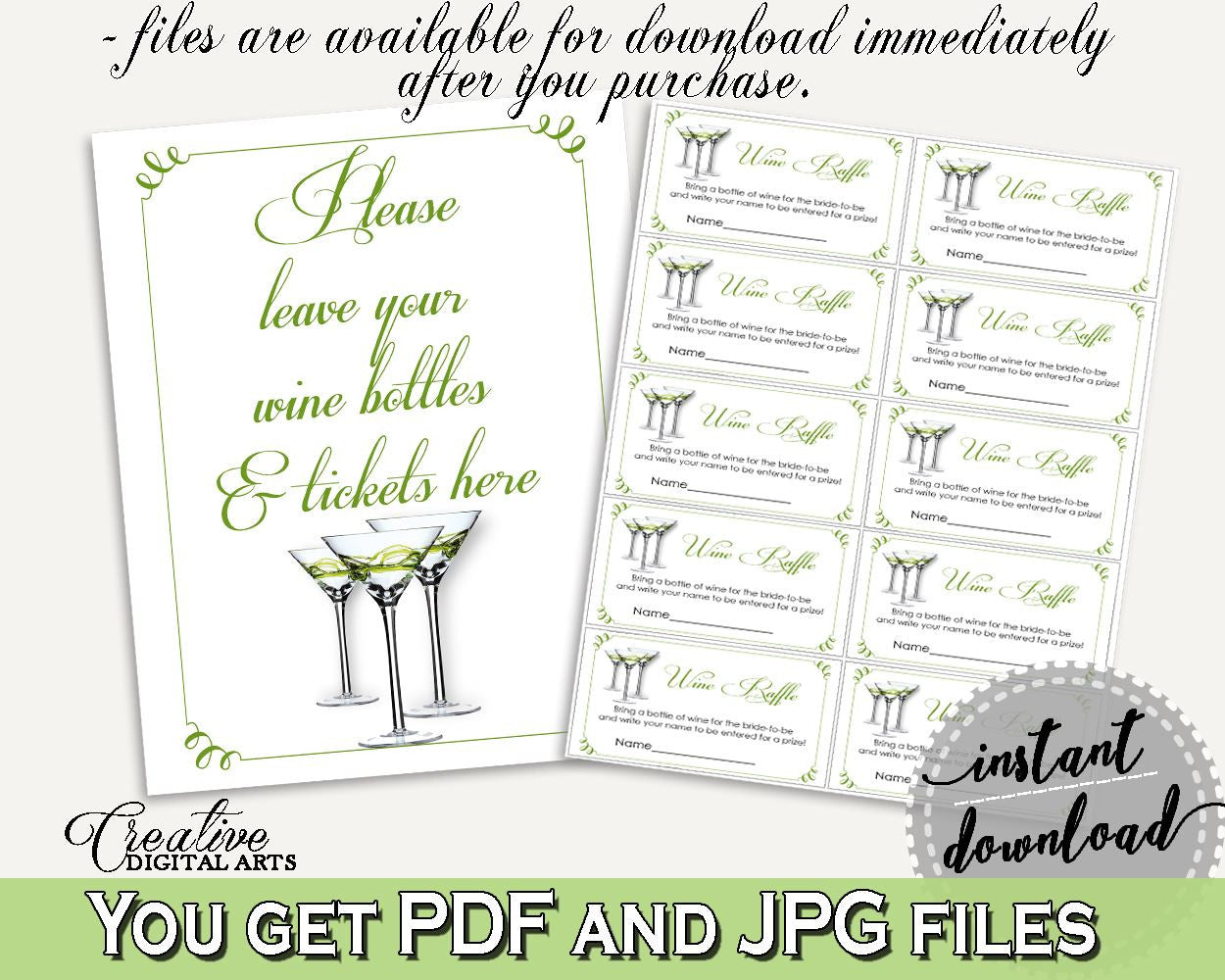 Wine Raffle Bridal Shower Wine Raffle Modern Martini Bridal Shower Wine Raffle Bridal Shower Modern Martini Wine Raffle Green White ARTAN - Digital Product