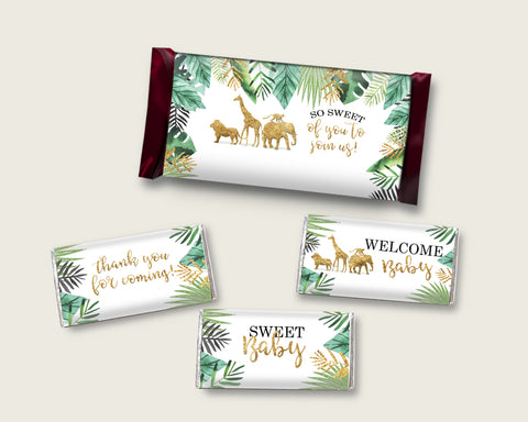 Jungle Hershey Candy Bar Wrapper Printable, Gold Green Chocolate Bar Wrappers, Gender Neutral Shower Candy Labels, Instant Download, EJRED
