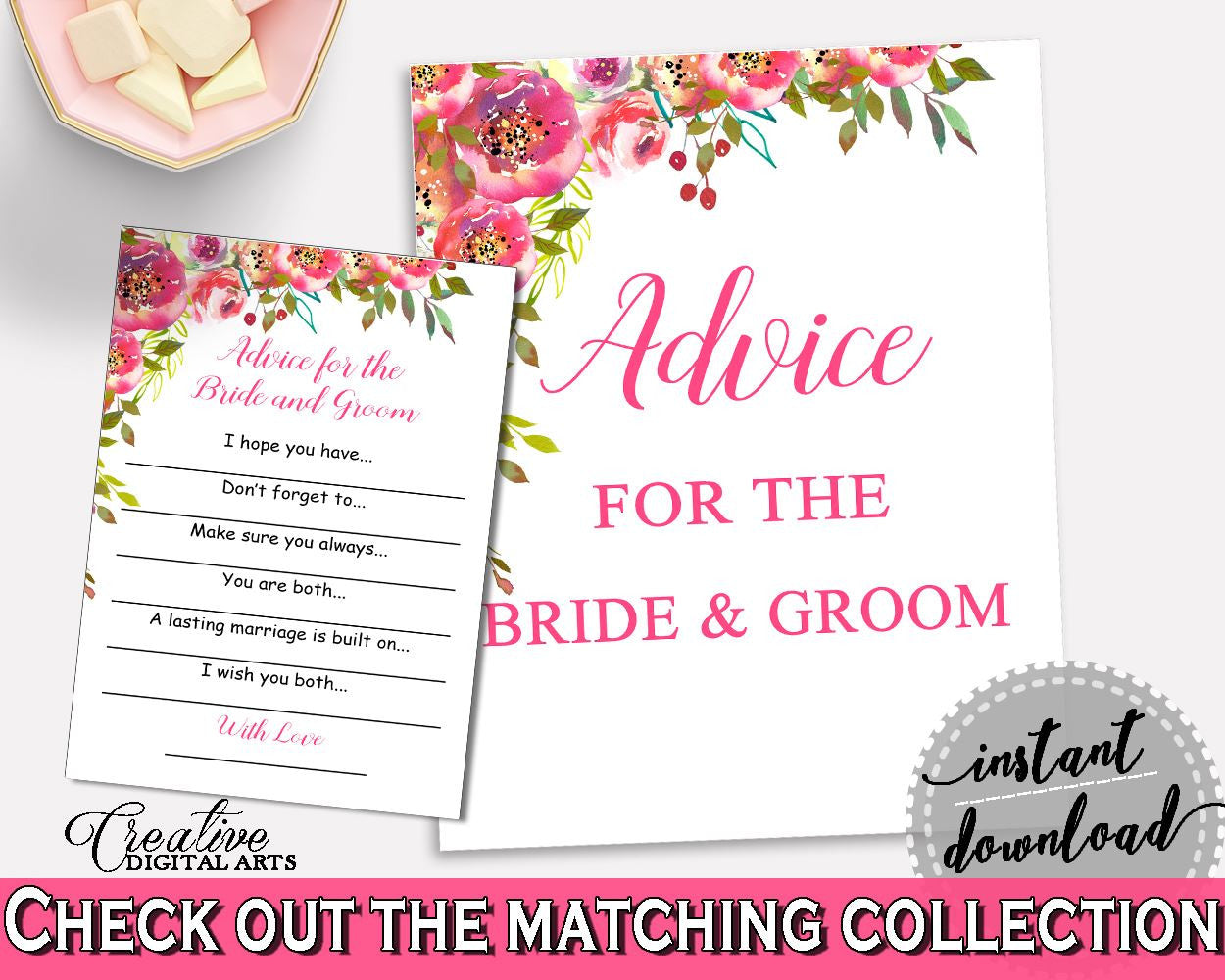 Advice Bridal Shower Advice Spring Flowers Bridal Shower Advice Bridal Shower Spring Flowers Advice Pink Green digital download UY5IG - Digital Product