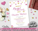 Glitter Hearts Bridal Shower Editable Bridal Shower Invitation in Gold And Pink, bridal shower invite,  glitter shower, pdf jpg - WEE0X - Digital Product