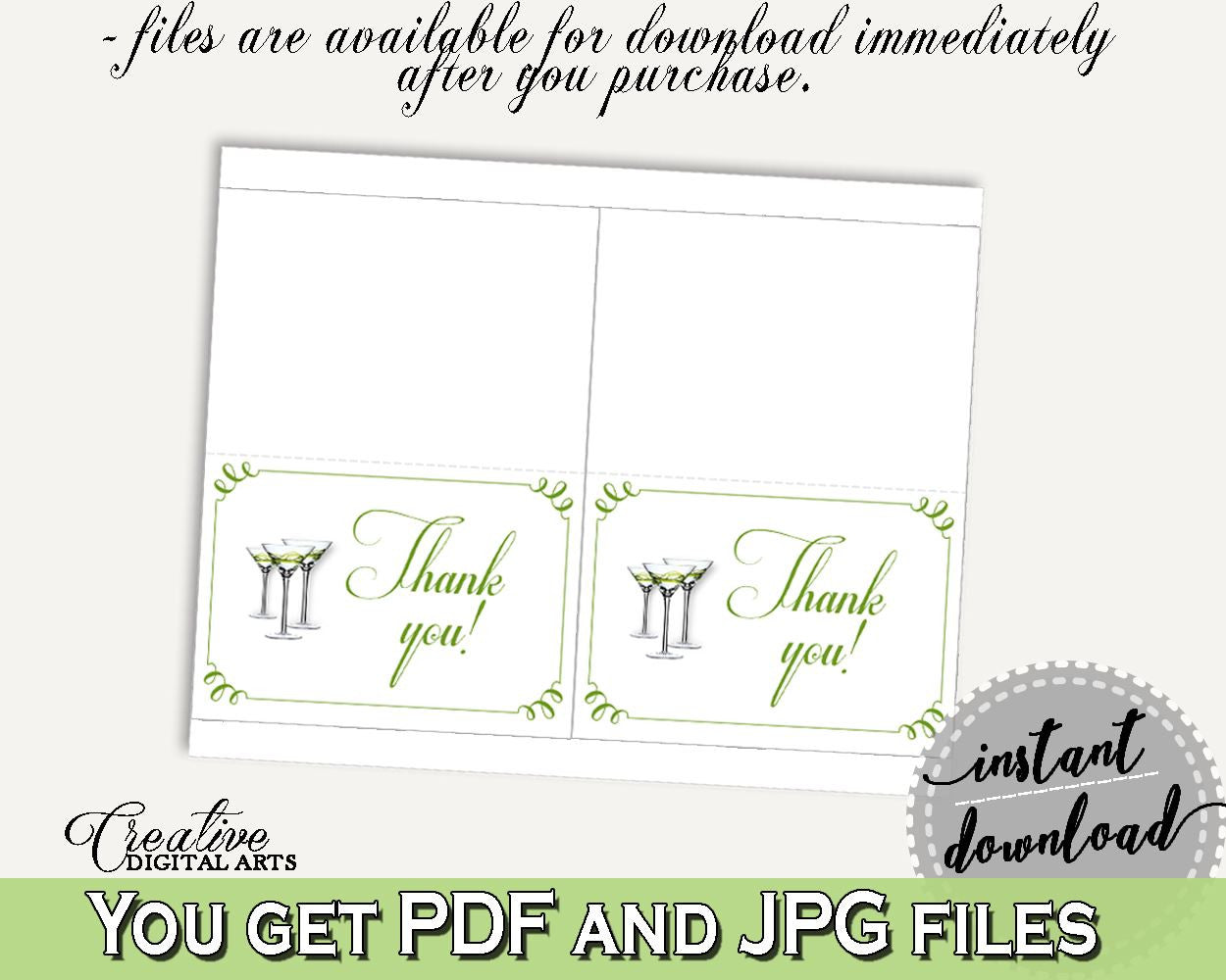 Thank You Card Bridal Shower Thank You Card Modern Martini Bridal Shower Thank You Card Bridal Shower Modern Martini Thank You Card ARTAN - Digital Product