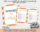 WISHES FOR BABY activity advice for baby shower with glitter gold and orange stripes theme printable, Jpg Pdf, instant download - bs003