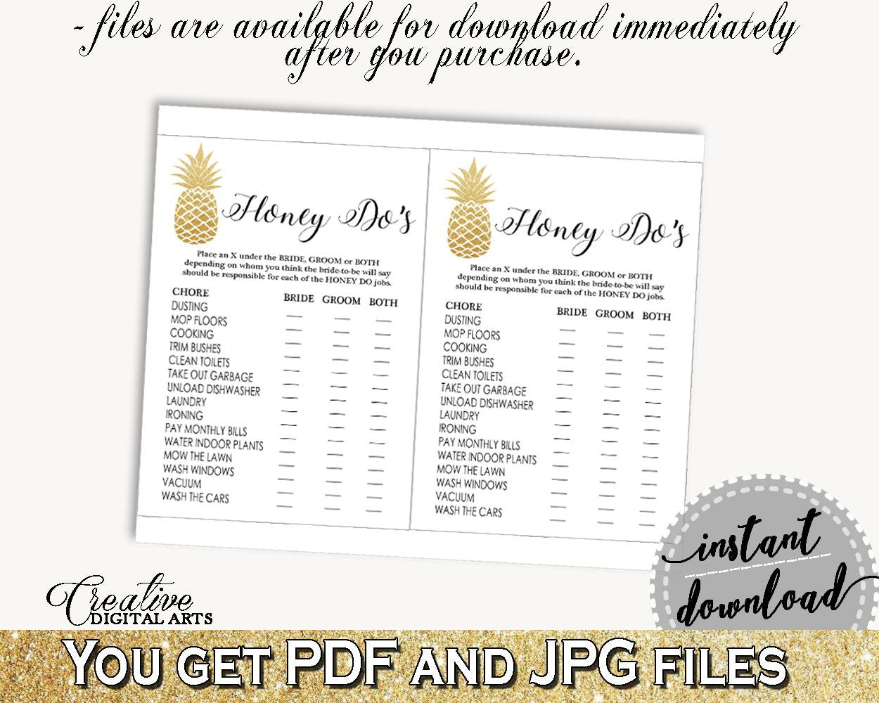 Honey Do List Bridal Shower Honey Do List Pineapple Bridal Shower Honey Do List Bridal Shower Pineapple Honey Do List Gold White 86GZU - Digital Product