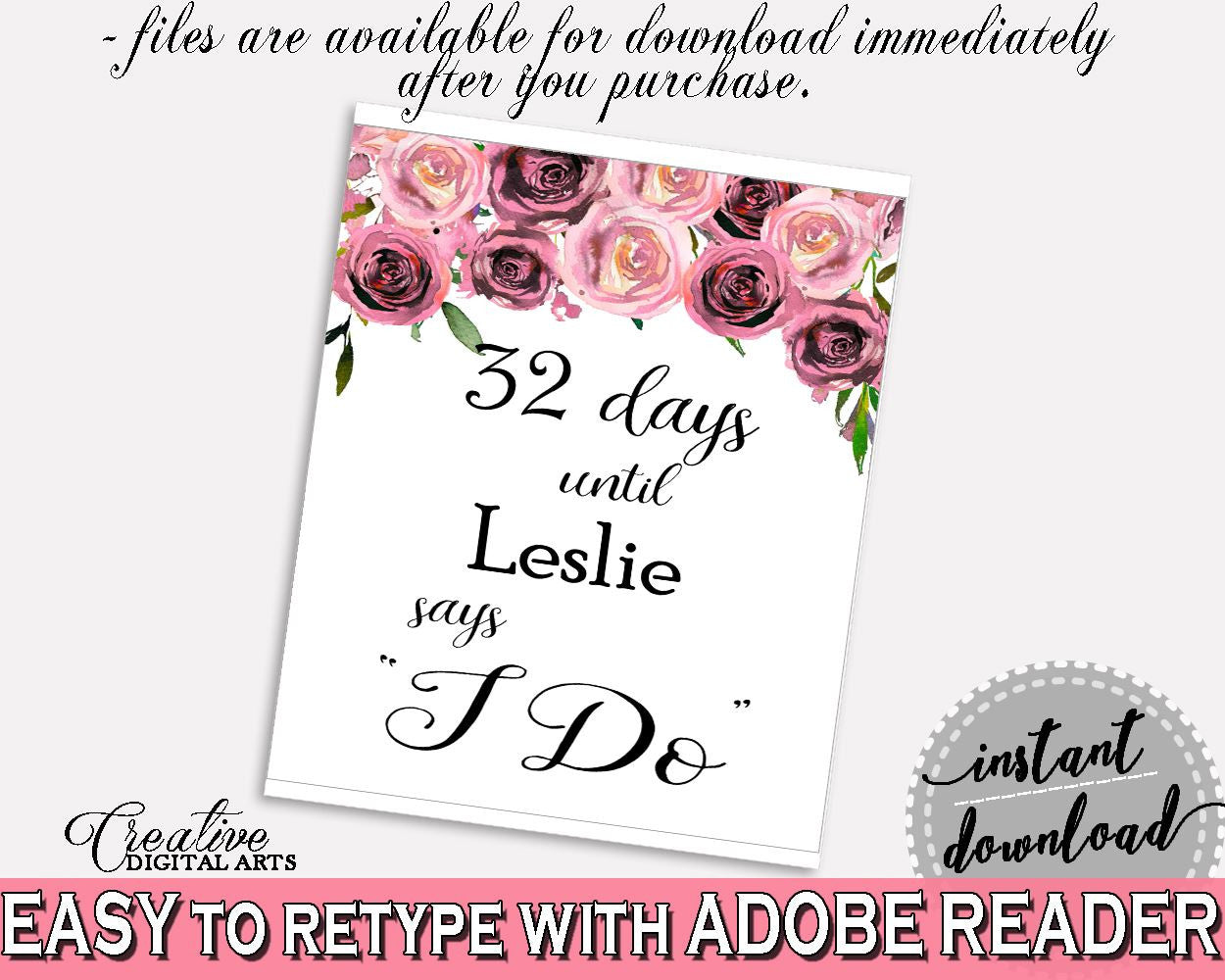 Days Until I Do Bridal Shower Days Until I Do Floral Bridal Shower Days Until I Do Bridal Shower Floral Days Until I Do Pink Purple - BQ24C - Digital Product