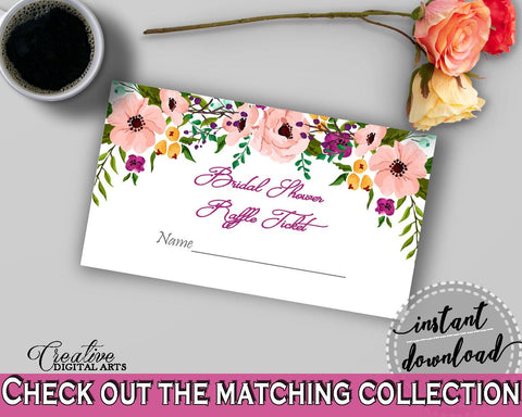 White And Pink Watercolor Flowers Bridal Shower Theme: Raffle Ticket - insert ticket, bridal shower floral, party décor, party ideas - 9GOY4 - Digital Product