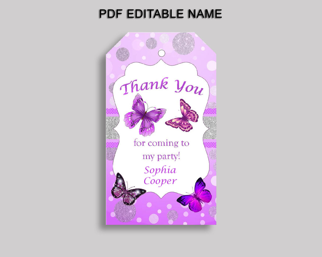Butterfly Favor Tags Purple White Party Tags Butterfly Birthday Tags Butterfly Thank You Tags Girl OHI62