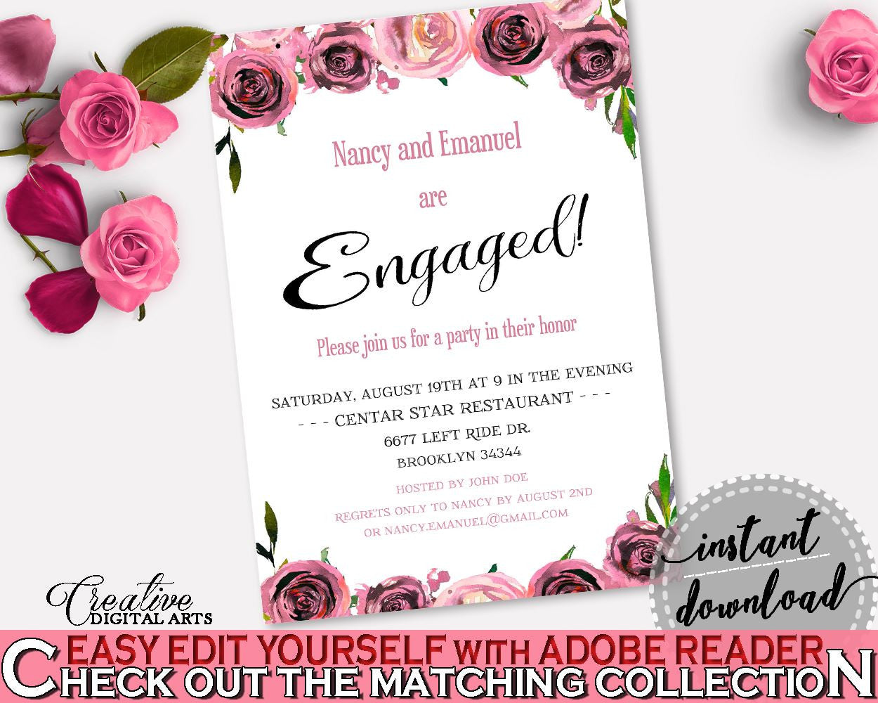 Engagement Invitation Bridal Shower Engagement Invitation Floral Bridal Shower Engagement Invitation Bridal Shower Floral Engagement BQ24C - Digital Product