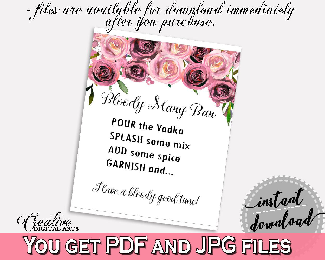 Bloody Mary Bridal Shower Bloody Mary Floral Bridal Shower Bloody Mary Bridal Shower Floral Bloody Mary Pink Purple printables - BQ24C - Digital Product