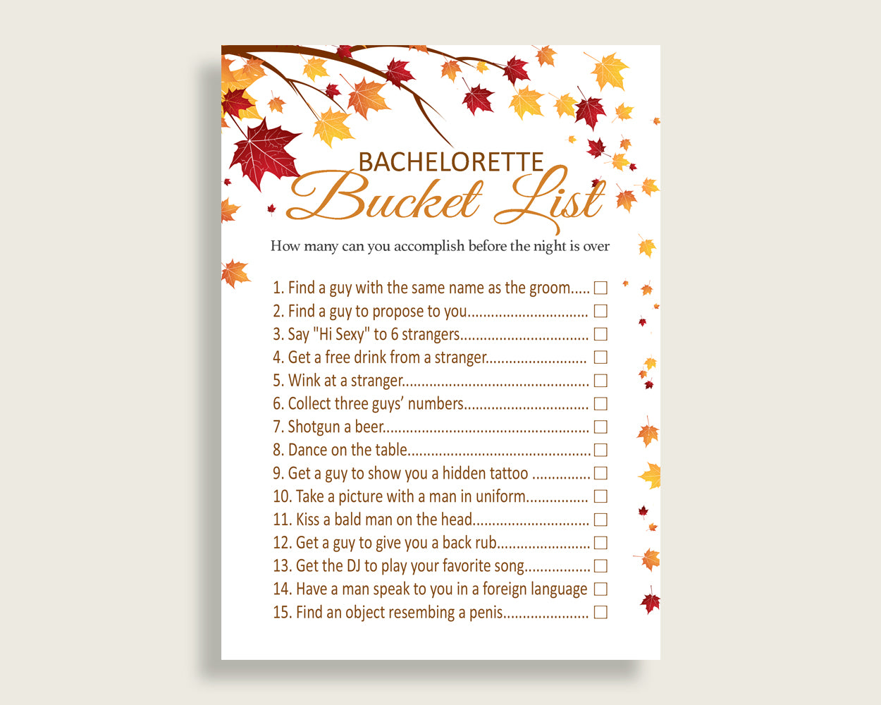 Bachelorette Bucket List Bridal Shower Bachelorette Bucket List Fall Bridal Shower Bachelorette Bucket List Bridal Shower Autumn YCZ2S