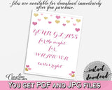 Your Glass For The Night Sign in Glitter Hearts Bridal Shower Gold And Pink Theme, shower glass sign,  purple and gold, prints - WEE0X - Digital Product