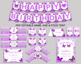 Birthday Butterfly Party Decor Butterfly Editable Package Purple White Birthday Decoration Butterfly Birthday Kit Girl OHI62