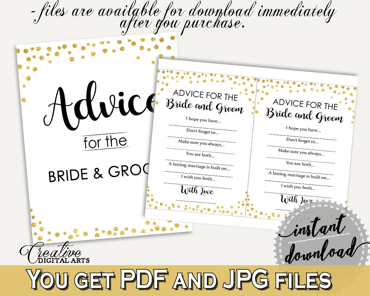 Advice Bridal Shower Advice Confetti Bridal Shower Advice Bridal Shower Confetti Advice Gold White digital print, party supplies CZXE5 - Digital Product