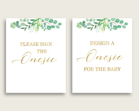 Green Gold Please Sign The Onesie Sign and Design A Onesie Sign Printables, Greenery Gender Neutral Baby Shower Decor, Instant Y8X33