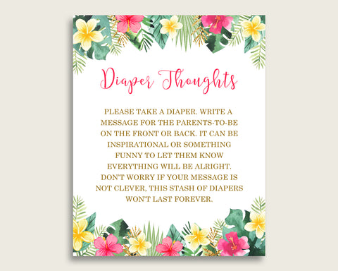 Hawaiian Baby Shower Diaper Thoughts Printable, Girl Pink Green Late Night Diaper Sign, Words For Wee Hours, Write On Diaper Message 955MG