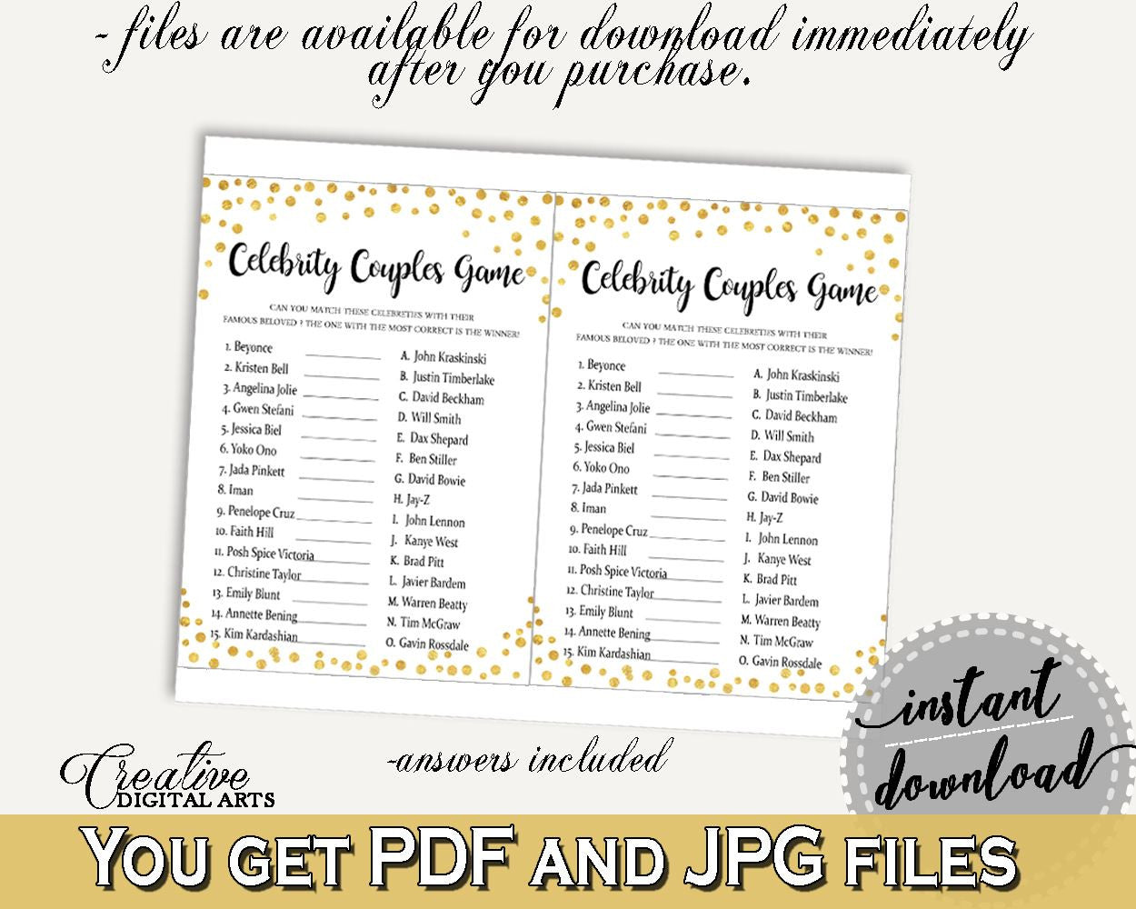 Celebrity Couples Bridal Shower Celebrity Couples Confetti Bridal Shower Celebrity Couples Bridal Shower Confetti Celebrity Couples CZXE5 - Digital Product