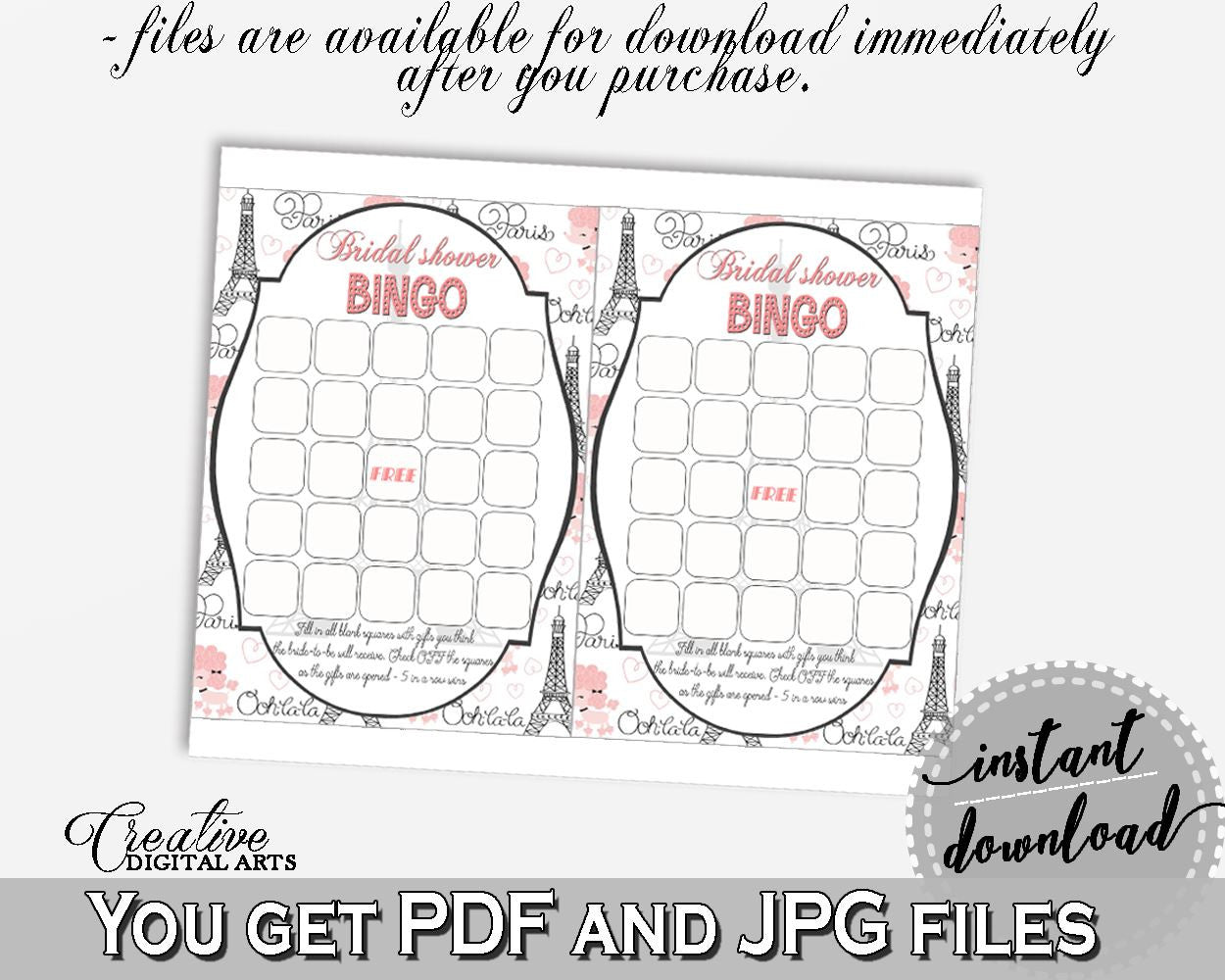 Bingo Gift Game in Paris Bridal Shower Pink And Gray Theme, guessing game, pink poodle, party supplies, party décor, party ideas - NJAL9 - Digital Product