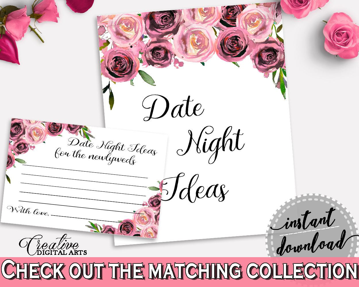 Date Night Ideas Bridal Shower Date Night Ideas Floral Bridal Shower Date Night Ideas Bridal Shower Floral Date Night Ideas Pink BQ24C - Digital Product