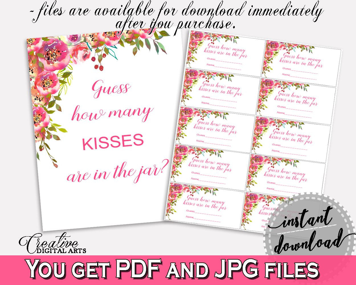 Kisses Guessing Game Bridal Shower Kisses Guessing Game Spring Flowers Bridal Shower Kisses Guessing Game Bridal Shower Spring Flowers UY5IG - Digital Product