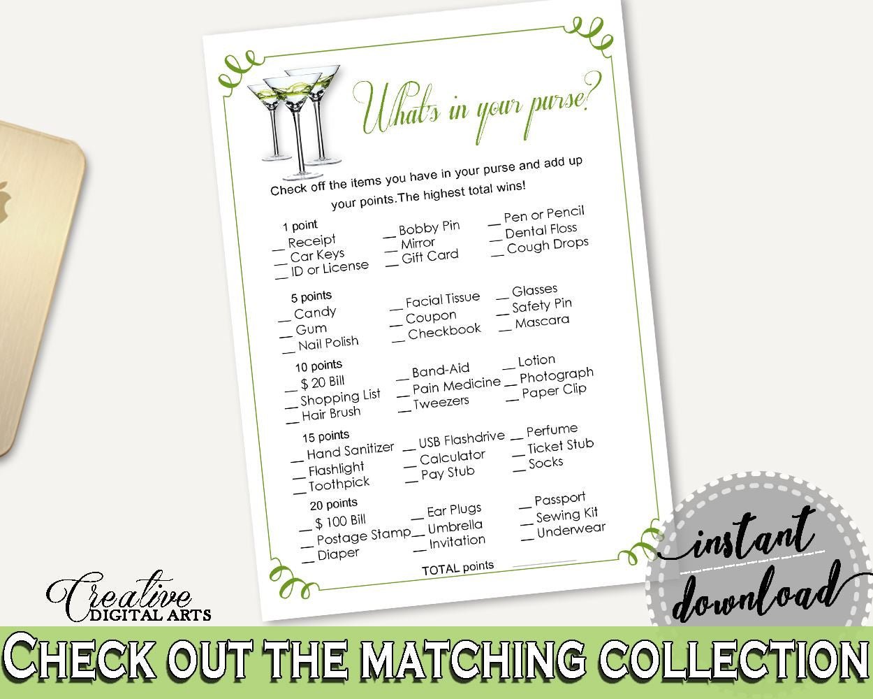 What's In Your Purse Bridal Shower What's In Your Purse Modern Martini Bridal Shower What's In Your Purse Bridal Shower Modern Martini ARTAN - Digital Product