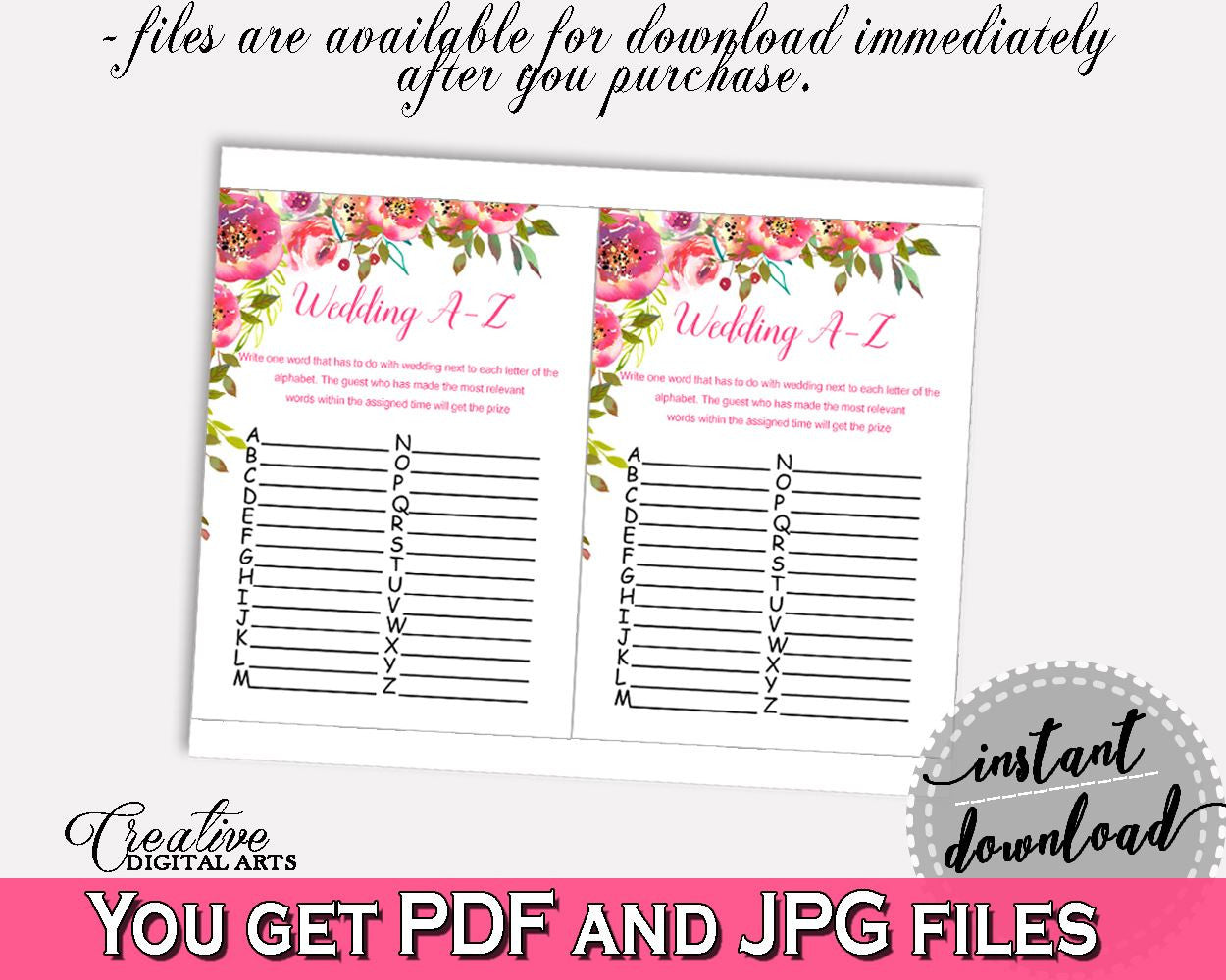 Wedding Game Bridal Shower Wedding Game Spring Flowers Bridal Shower Wedding Game Bridal Shower Spring Flowers Wedding Game Pink Green UY5IG - Digital Product