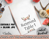 Gray and Pink Antlers Flowers Bohemian Bridal Shower Theme: Food Tent - editable table signs, flowers bouquet, shower celebration - MVR4R - Digital Product