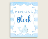 Blue White Please Sign A Block Sign and Decoarate A Block Sign Printables, Whale Boy Baby Shower Decor, Instant Download, Light Blue, wbl01