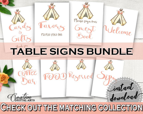 Table Signs Bridal Shower Table Signs Tribal Bridal Shower Table Signs Bridal Shower Tribal Table Signs Pink Brown party supplies - 9ENSG - Digital Product