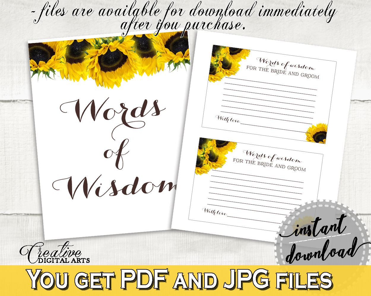 Words Of Wisdom Bridal Shower Words Of Wisdom Sunflower Bridal Shower Words Of Wisdom Bridal Shower Sunflower Words Of Wisdom Yellow SSNP1 - Digital Product