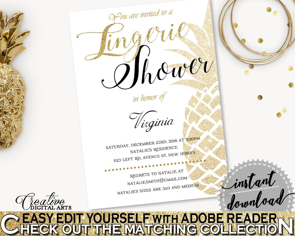 Lingerie Shower Invitation Editable Bridal Shower Lingerie Shower Invitation Editable Pineapple Bridal Shower Lingerie Shower 86GZU - Digital Product